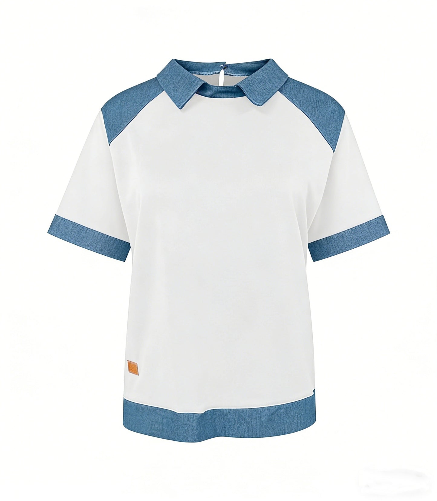 Patchwork Knitted Shirt Short-Sleeve Lapel Button-Up Shirt For Women