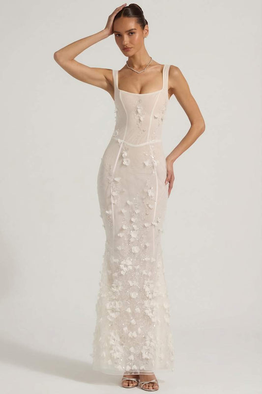 Embellished Appliqué Soft-Scoop Corset Gown