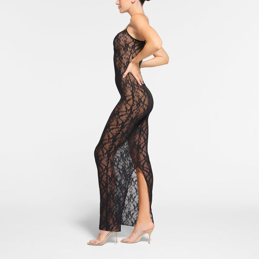 stretch lace cami long dress