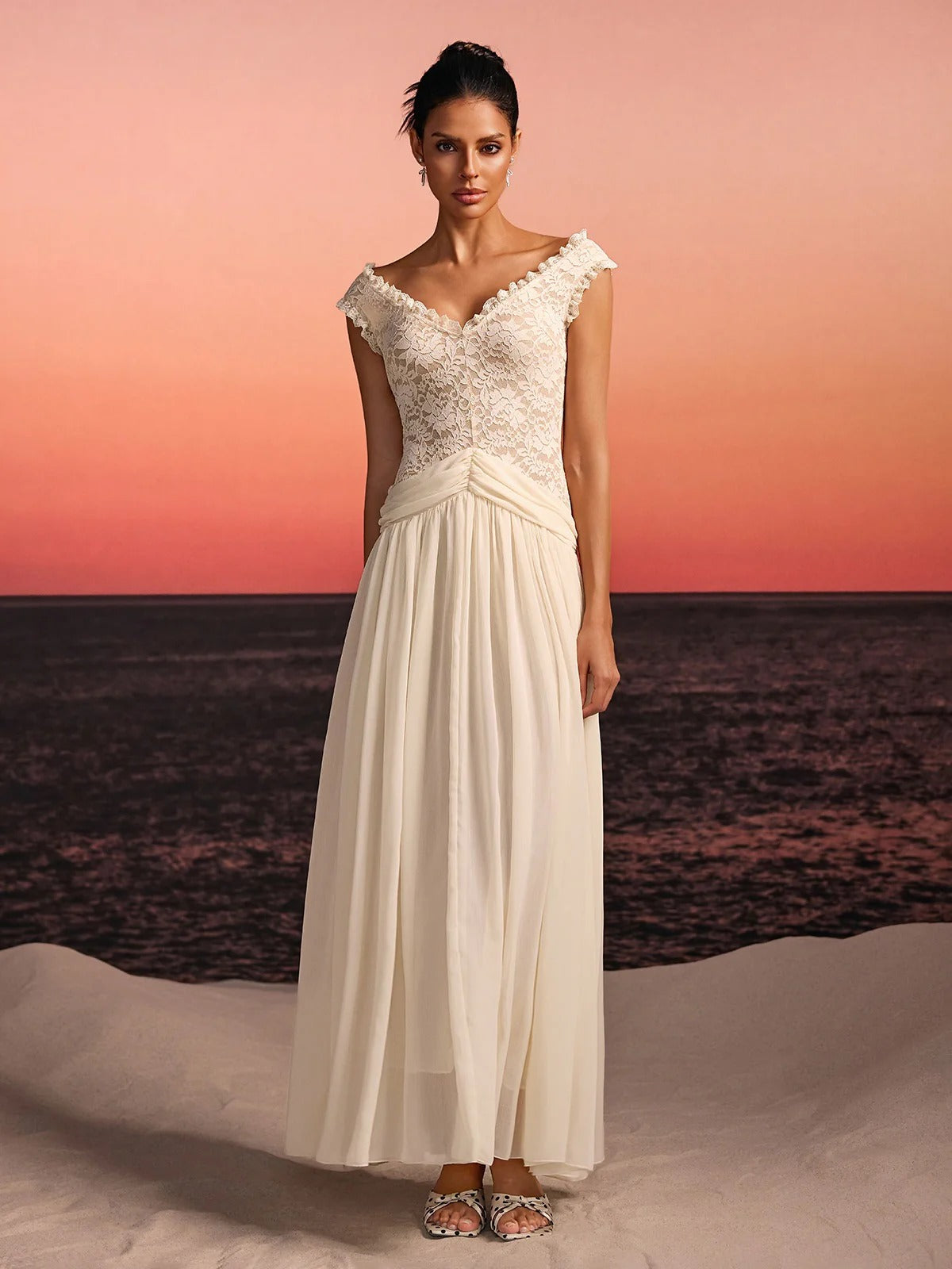 Javeth V Neck Lace Maxi Dress