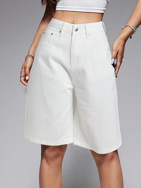 Casual Mid-Waist Straight-Cut Cropped Denim Womens Pants