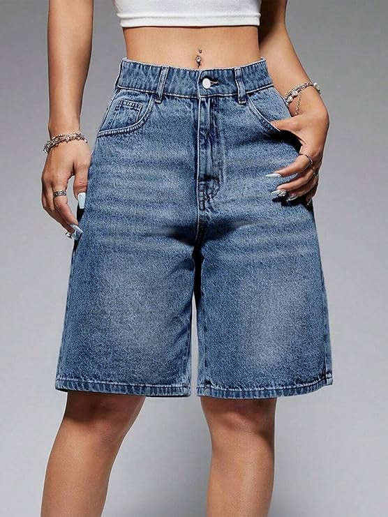 Casual Mid-Waist Straight-Cut Cropped Denim Womens Pants