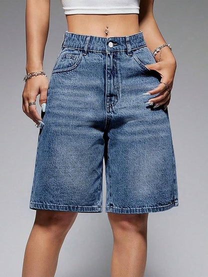 Casual Mid-Waist Straight-Cut Cropped Denim Womens Pants