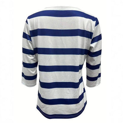 Casual V-neck Button-striped Top T-shirt For Women Stylish And Versatile