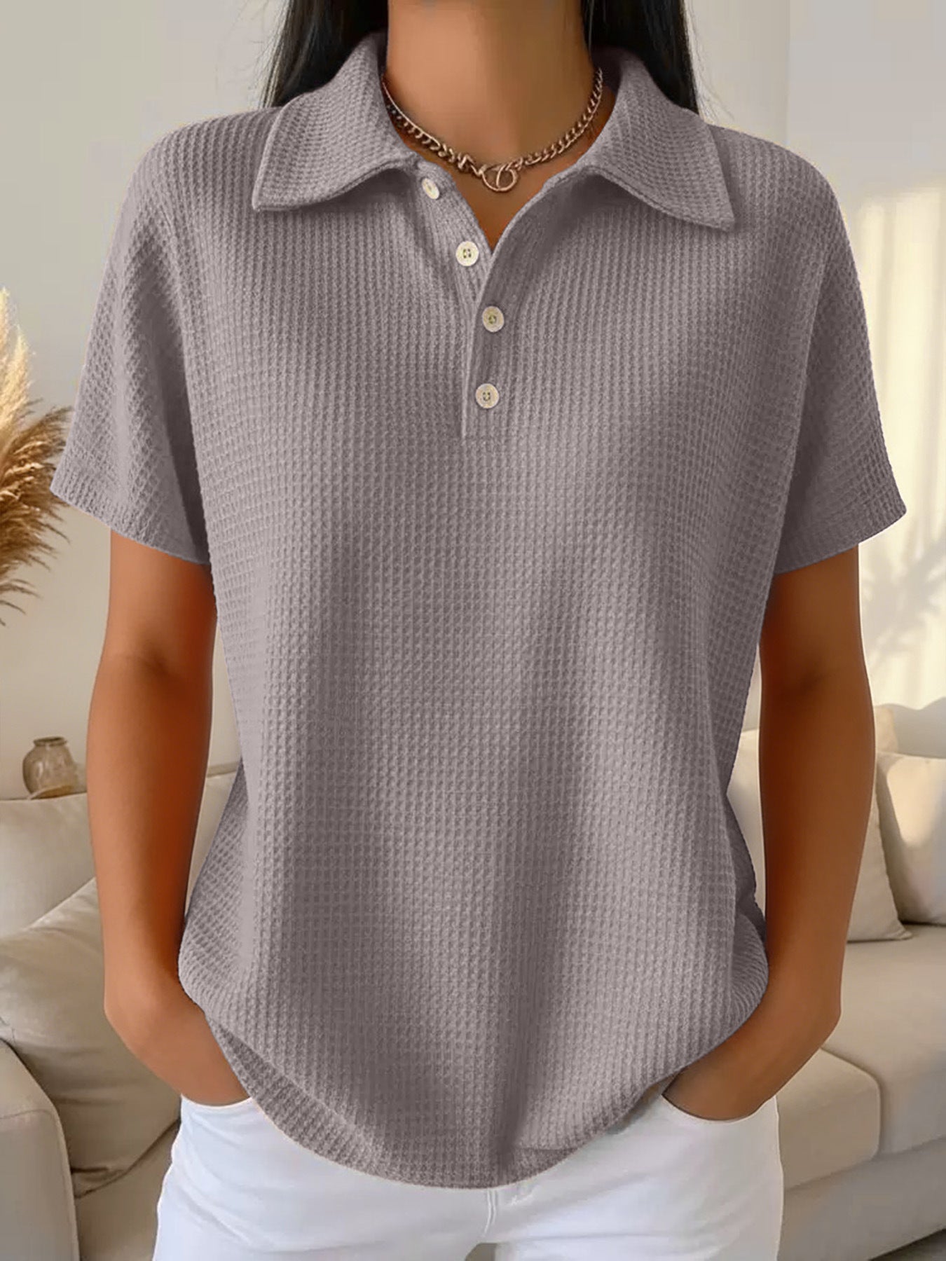 SpringSummer New Solid Color Loose Short-Sleeve Top