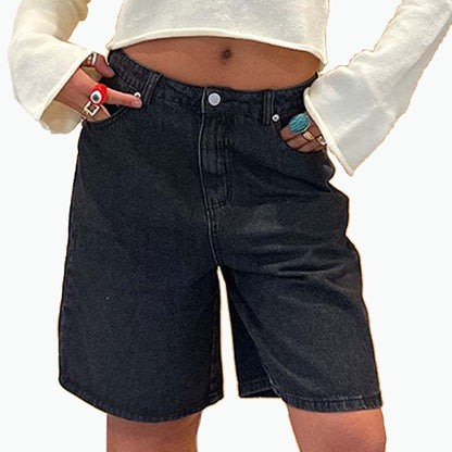 Casual Mid-Waist Straight-Cut Cropped Denim Womens Pants