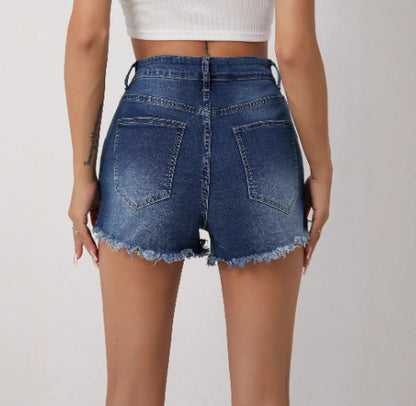 Womens High-waisted Slim-fit Ripped Denim Shorts
