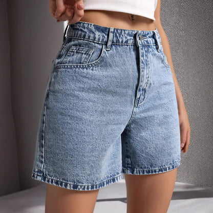 Womens Embroidered Non-Stretch Denim Shorts With Back Pockets