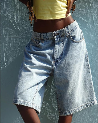 Casual Mid-Waist Straight-Cut Cropped Denim Womens Pants