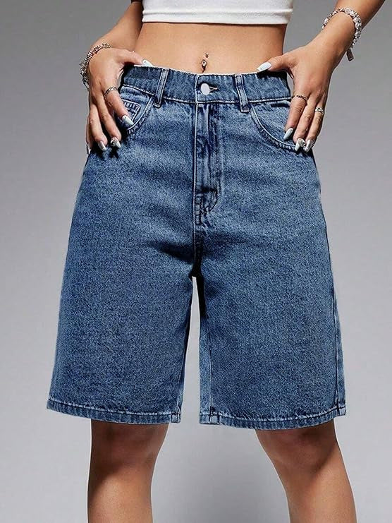 Casual Mid-Waist Straight-Cut Cropped Denim Womens Pants