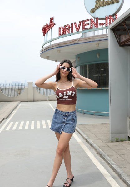 Womens New Slimming Denim Fake Skort