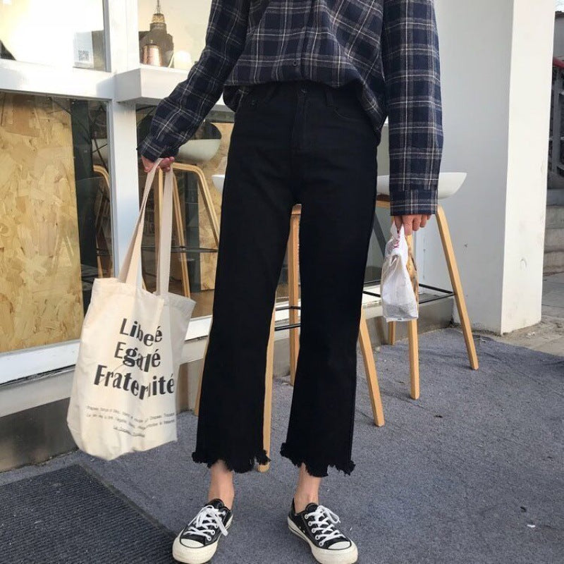 Flared Denim Jeans For Women Straight  Loose-fit Pants Retro