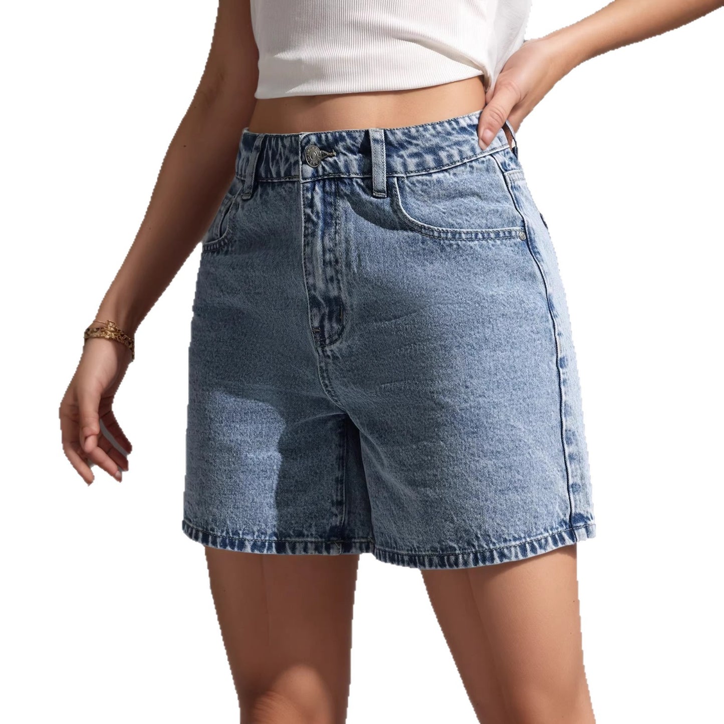 Womens Embroidered Non-Stretch Denim Shorts With Back Pockets