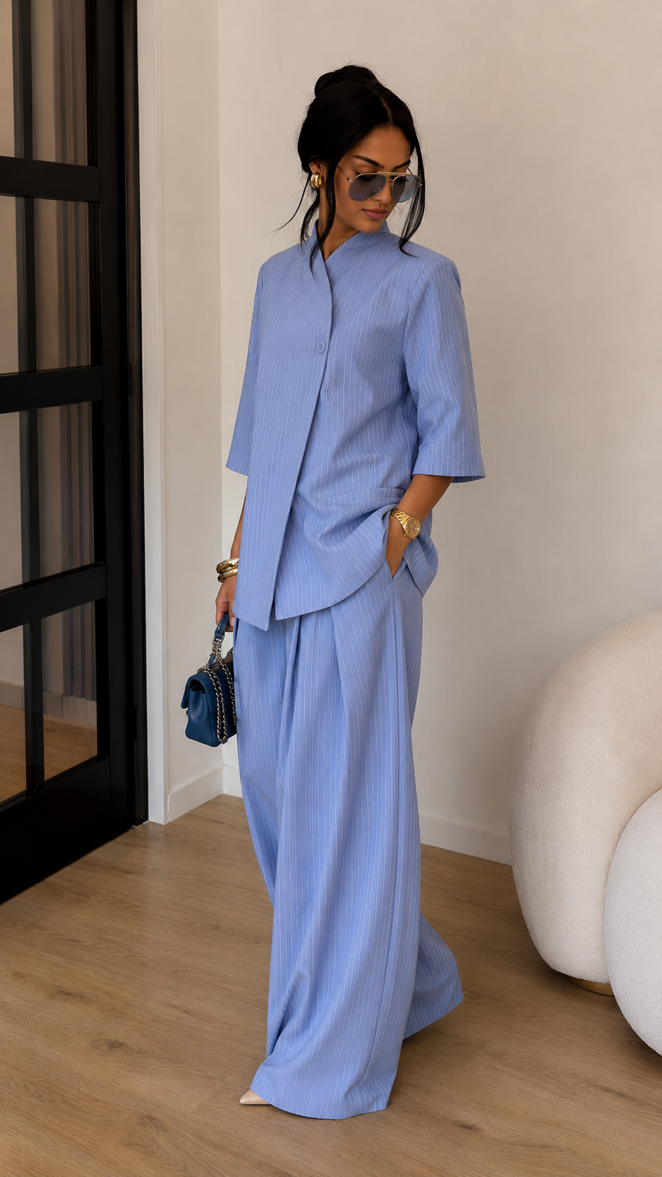 Celeste Pinstripe Palazzo Set