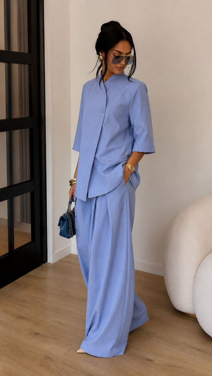 Celeste Pinstripe Palazzo Set