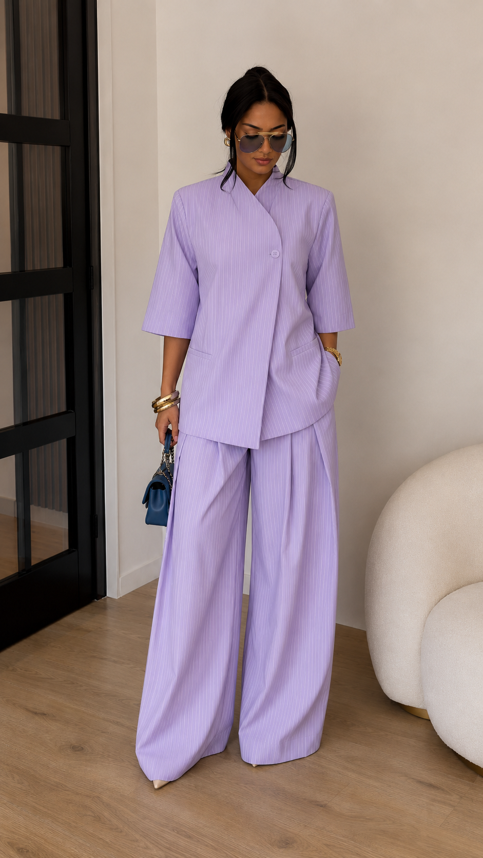 Celeste Pinstripe Palazzo Set