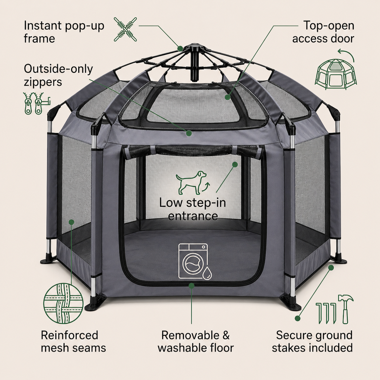 Pop-Up Portable Dog Play Tent | Soft Indoor Outdoor Folding Pet House for Dogs
