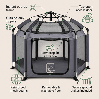 Pop-Up Portable Dog Play Tent | Soft Indoor Outdoor Folding Pet House for Dogs