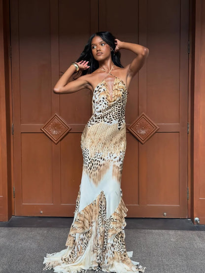 Roberto Cavalli Exotic Print Fishtail Gown