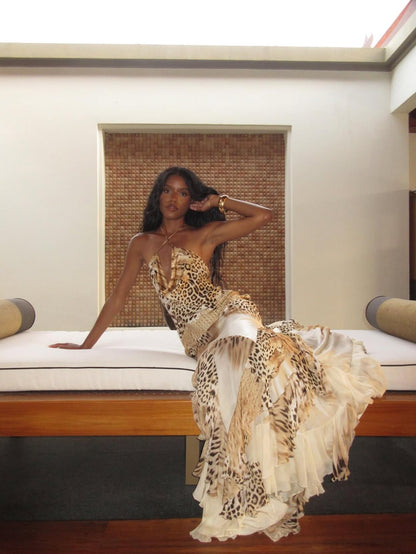 Roberto Cavalli Exotic Print Fishtail Gown