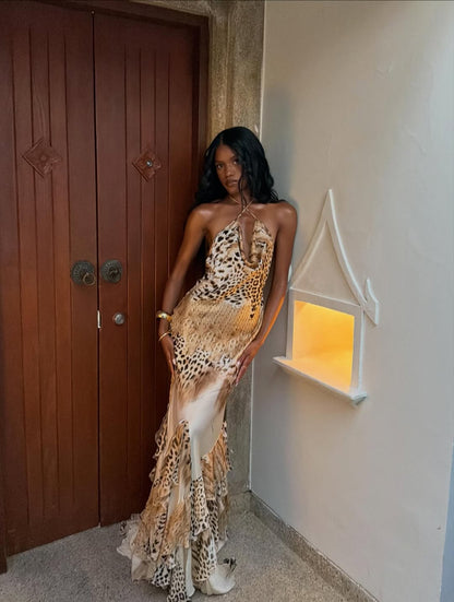 Roberto Cavalli Exotic Print Fishtail Gown