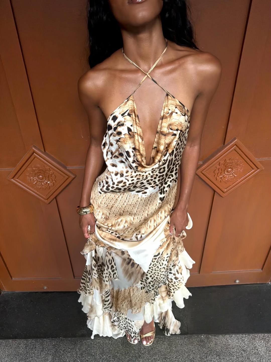 Roberto Cavalli Exotic Print Fishtail Gown