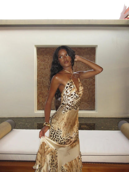 Roberto Cavalli Exotic Print Fishtail Gown