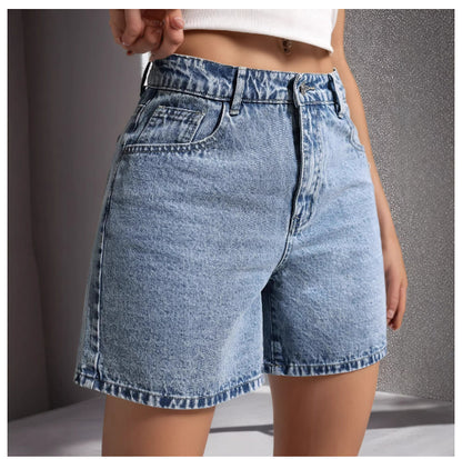 Womens Embroidered Non-Stretch Denim Shorts With Back Pockets