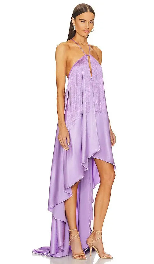 Lavender High-Low Halter Dress