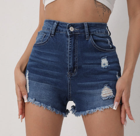 Womens High-waisted Slim-fit Ripped Denim Shorts