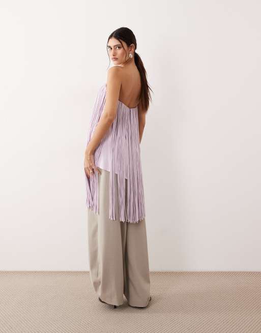 Fringed Bandeau Top In Lilac