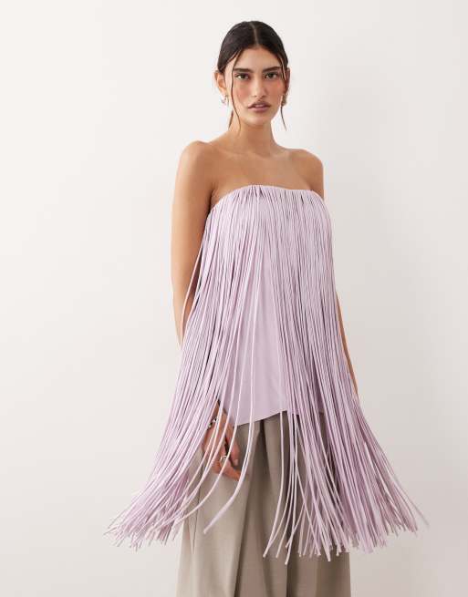 Fringed Bandeau Top In Lilac