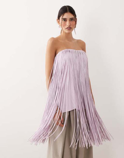 Fringed Bandeau Top In Lilac