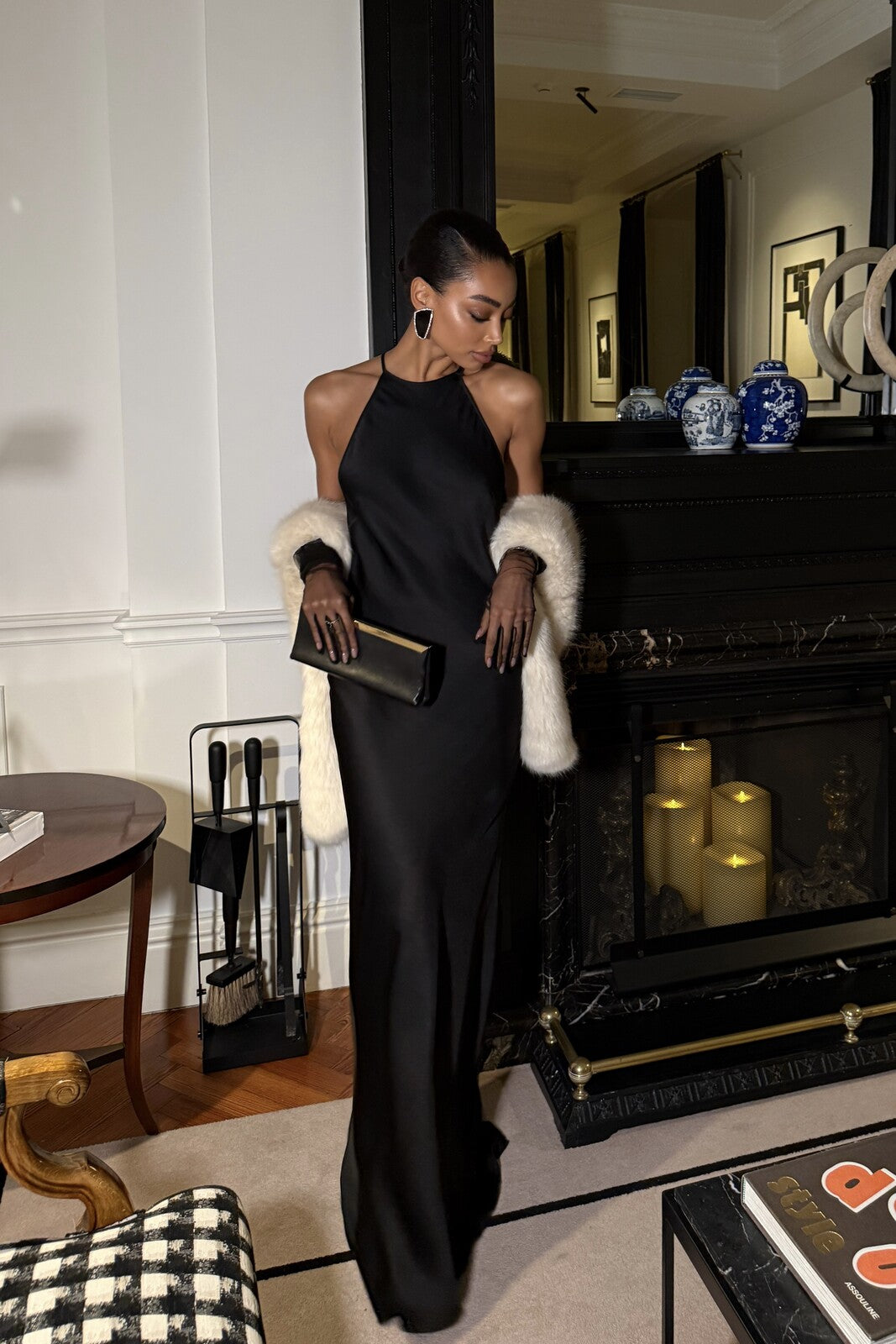 GOLD LONG DRESS WITH BACK EMBELLISHMENT