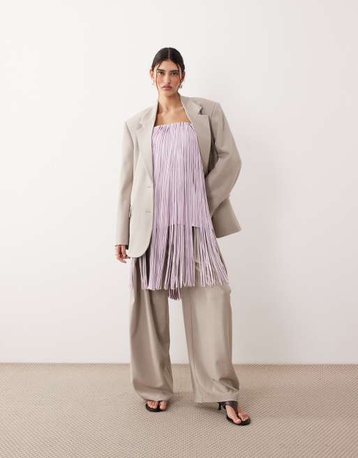 Fringed Bandeau Top In Lilac