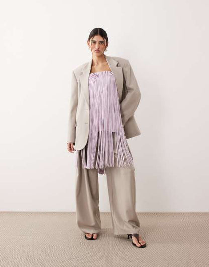 Fringed Bandeau Top In Lilac