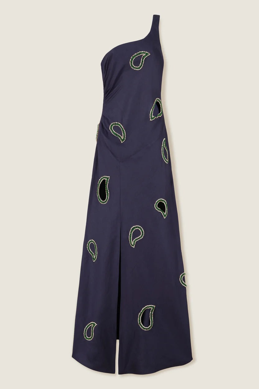 Long dress with embroidered rhinestones