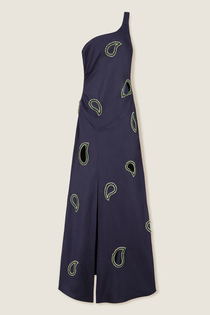 Long dress with embroidered rhinestones
