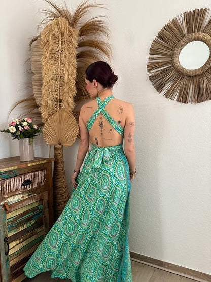 Vintage Floral Print Cotton Maxi Dress