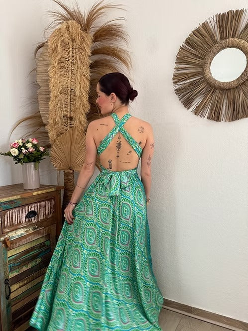Vintage Floral Print Cotton Maxi Dress