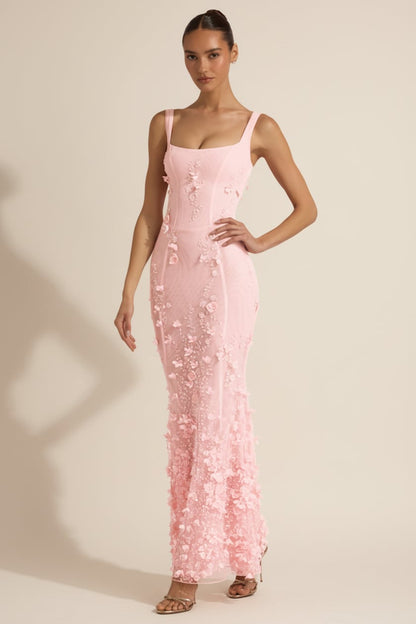 Embellished Appliqué Soft-Scoop Corset Gown