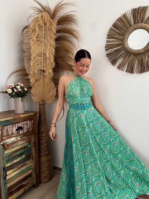 Vintage Floral Print Cotton Maxi Dress