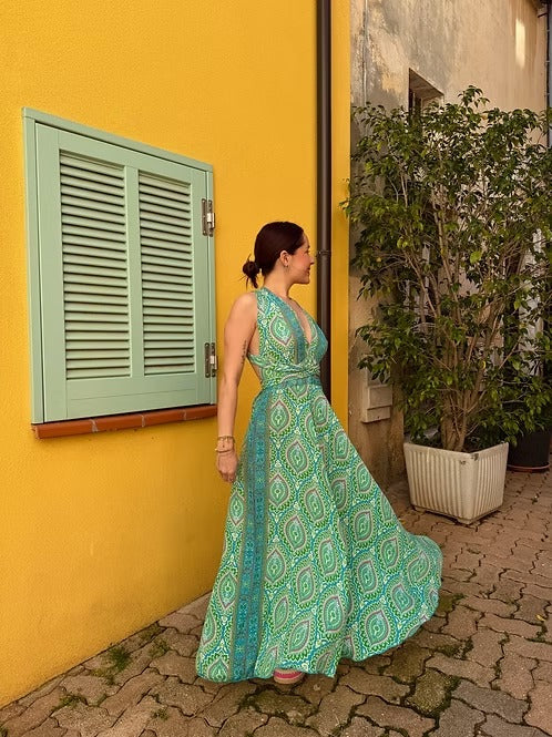Vintage Floral Print Cotton Maxi Dress