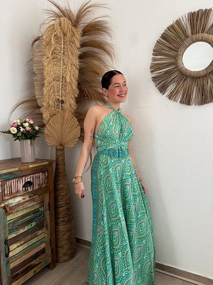 Vintage Floral Print Cotton Maxi Dress