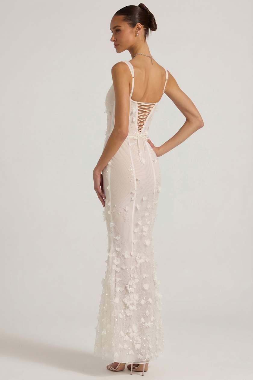 Embellished Appliqué Soft-Scoop Corset Gown