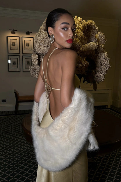 GOLD LONG DRESS WITH BACK EMBELLISHMENT