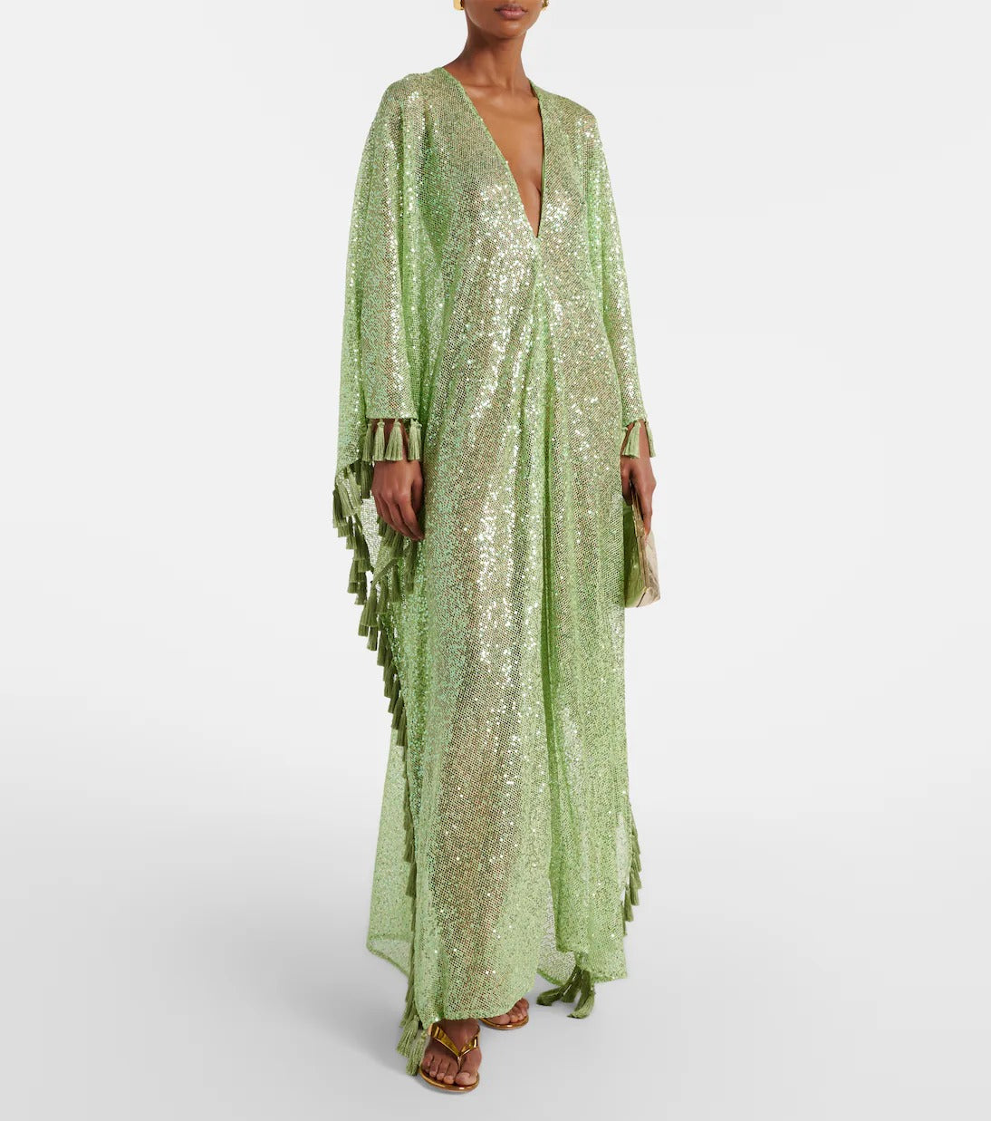 Sequined fringed gown