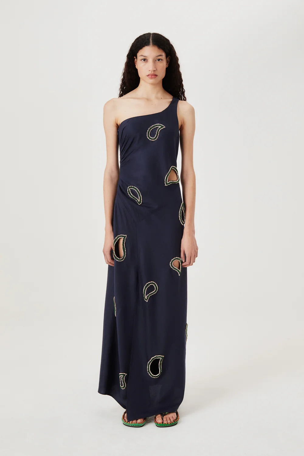 Long dress with embroidered rhinestones