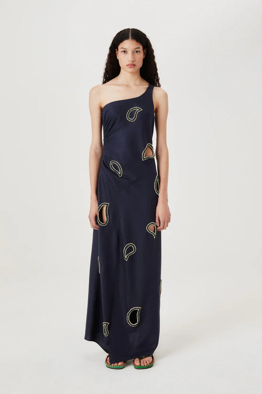 Long dress with embroidered rhinestones