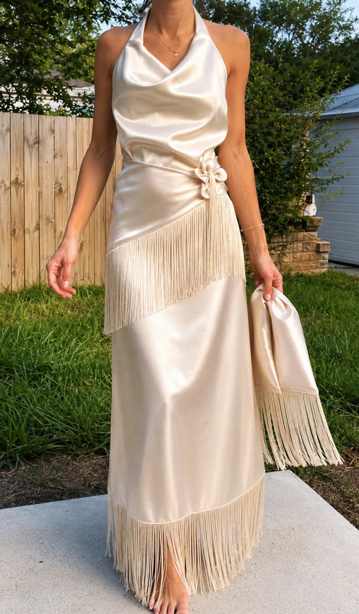 Merlot Fringe Slip Gown